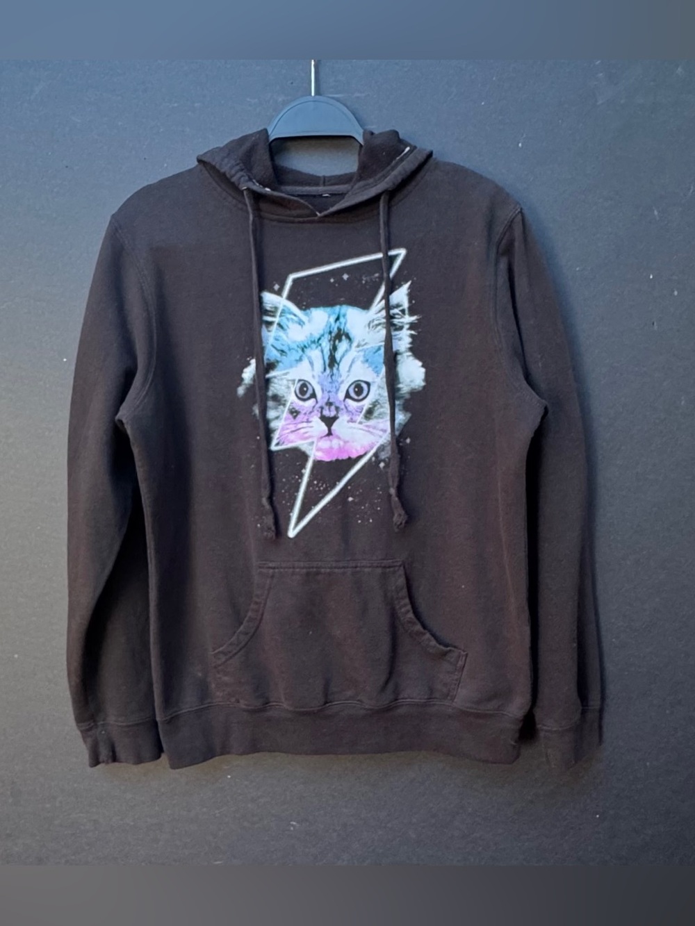 A. Lab Zumiez Black Cat Graphic Hoodie with Blue & Pink Accent